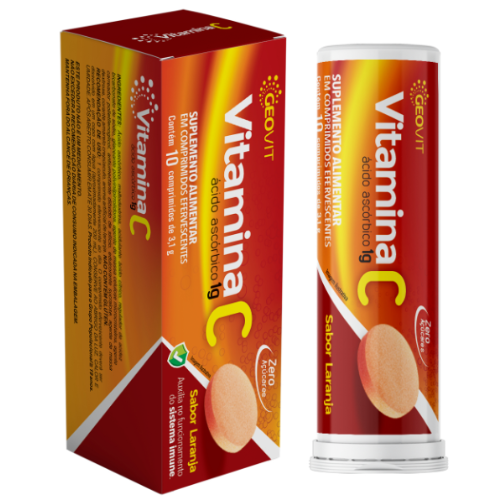 Vitamina C 1g Geovit Sabor laranja c/ 10 comp. efervescentes